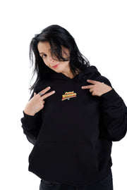 JUSTIN WONG - 'Casual Tryhard World Warrior' Embroidered Premium Hoodie  - Black