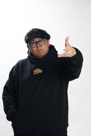 JUSTIN WONG - 'Casual Tryhard World Warrior' Embroidered Premium Hoodie  - Black